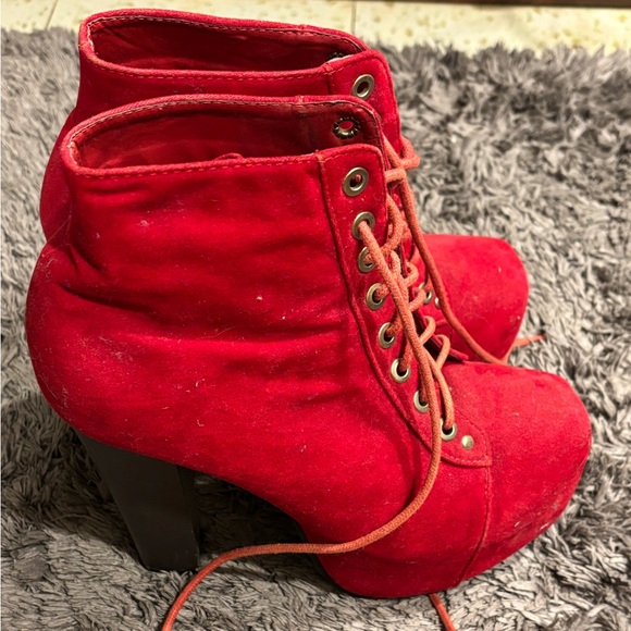 Delicacy Red Heeled Boots - Picture 2 of 5